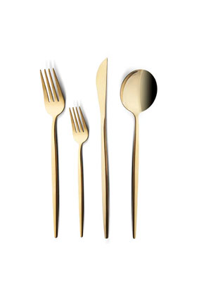 Karaca Bella Shiny Gold V2 Cutlery Set for 6 People, 24 Pieces