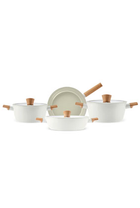 Karaca Swiss Crystal Almond Cream Induction-compatible 7-piece Cookware Set