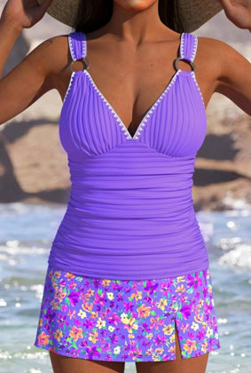 Women’s Two-Piece Tankini Swimwear – High-Waisted Floral Design