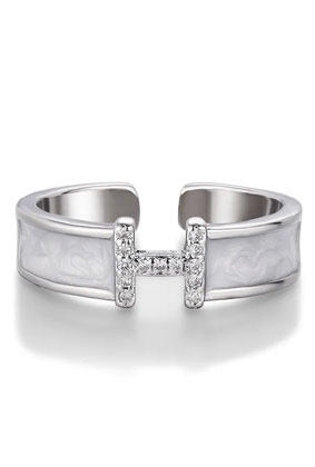 Korean Style H Letter Zircon Open Ring – Textured Minimalist Adjustable Accessory