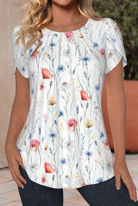 Women’s Short Sleeve Blouse with Cut-Out Floral Design – MODLILY