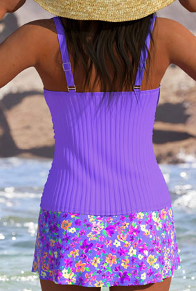 MODLILY High-Waisted Floral Print Light Purple Tankini Set